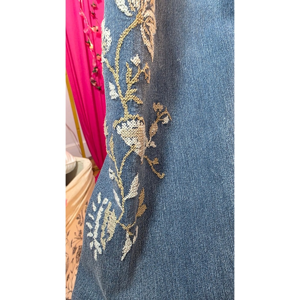 Democracy Ab Solution Embroidered Raw Hem Straight Leg Jeans Blue Womens 10 - Picture 5 of 8